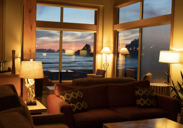 The Great Room overlooking Cox Bay, living up to its name.